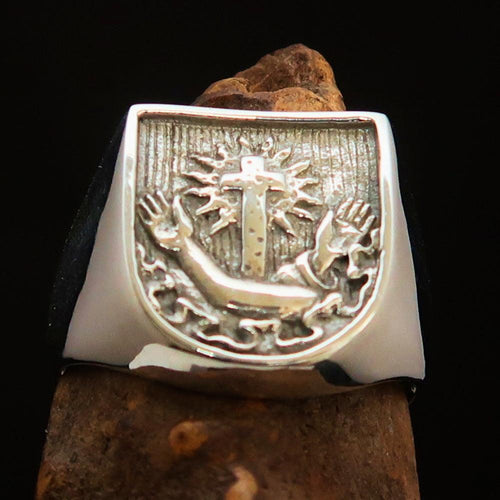 Excellent crafted Men's Franciscan Corona Cross Ring - antiqued Sterling Silver-1