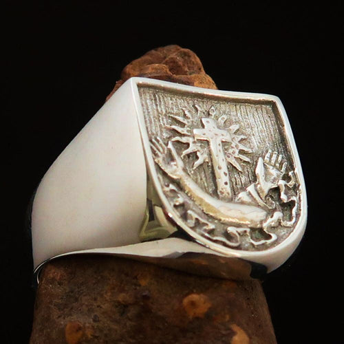 Excellent crafted Men's Franciscan Corona Cross Ring - antiqued Sterling Silver-0