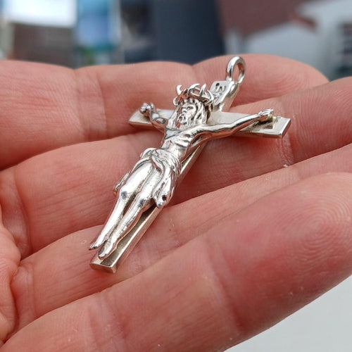 Jesus Pendant, Crucifix Amulet, Sterling Silver Amulet, Cross Amulet, Jesus Cross Pendant, Jesus Necklace, Religious gift, Rosary Cross-1