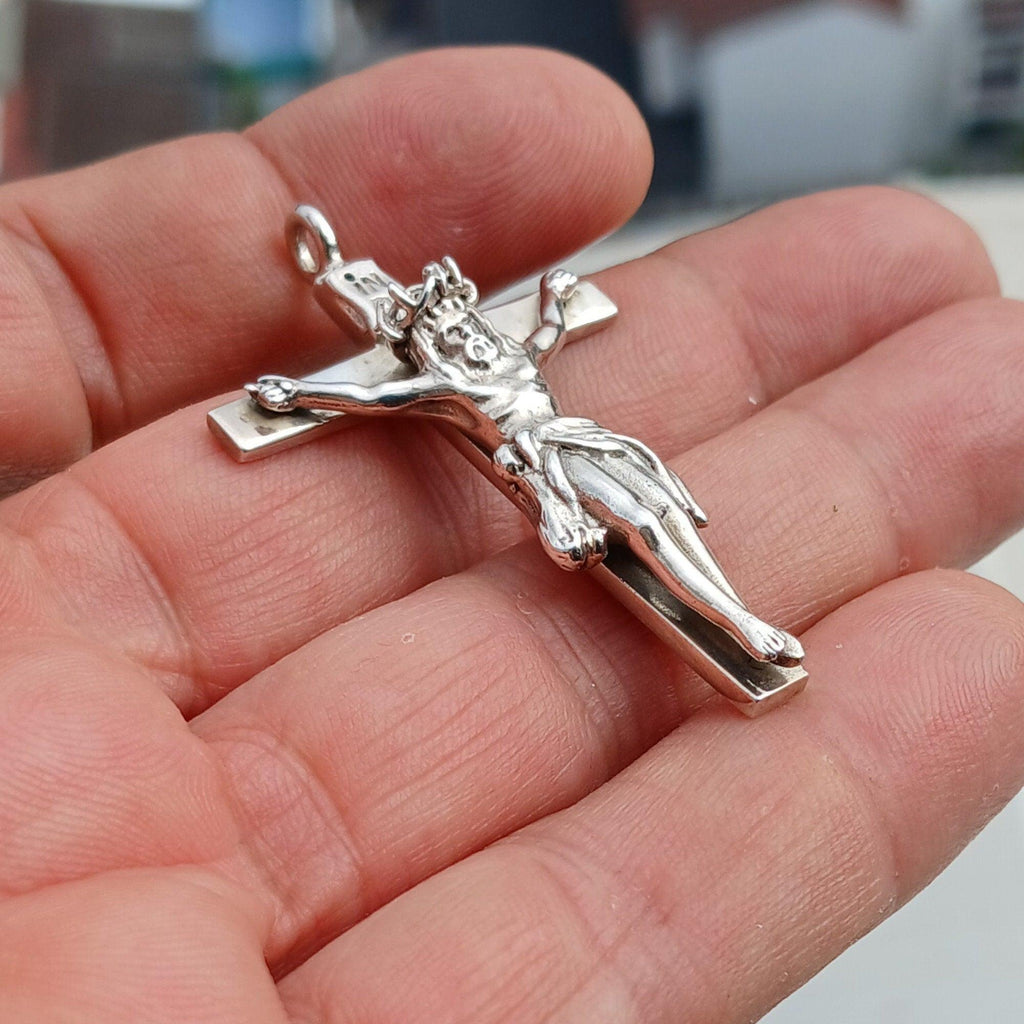 Jesus Pendant, Crucifix Amulet, Sterling Silver Amulet, Cross Amulet, Jesus Cross Pendant, Jesus Necklace, Religious gift, Rosary Cross-2