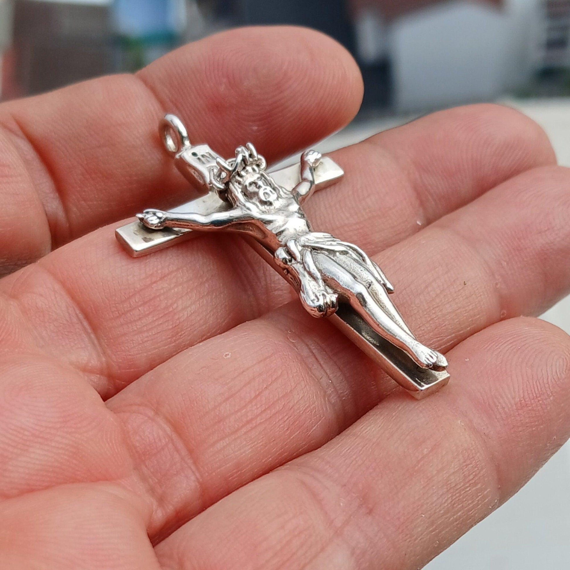 Jesus Pendant, Crucifix Amulet, Sterling Silver Amulet, Cross Amulet, Jesus Cross Pendant, Jesus Necklace, Religious gift, Rosary Cross-2