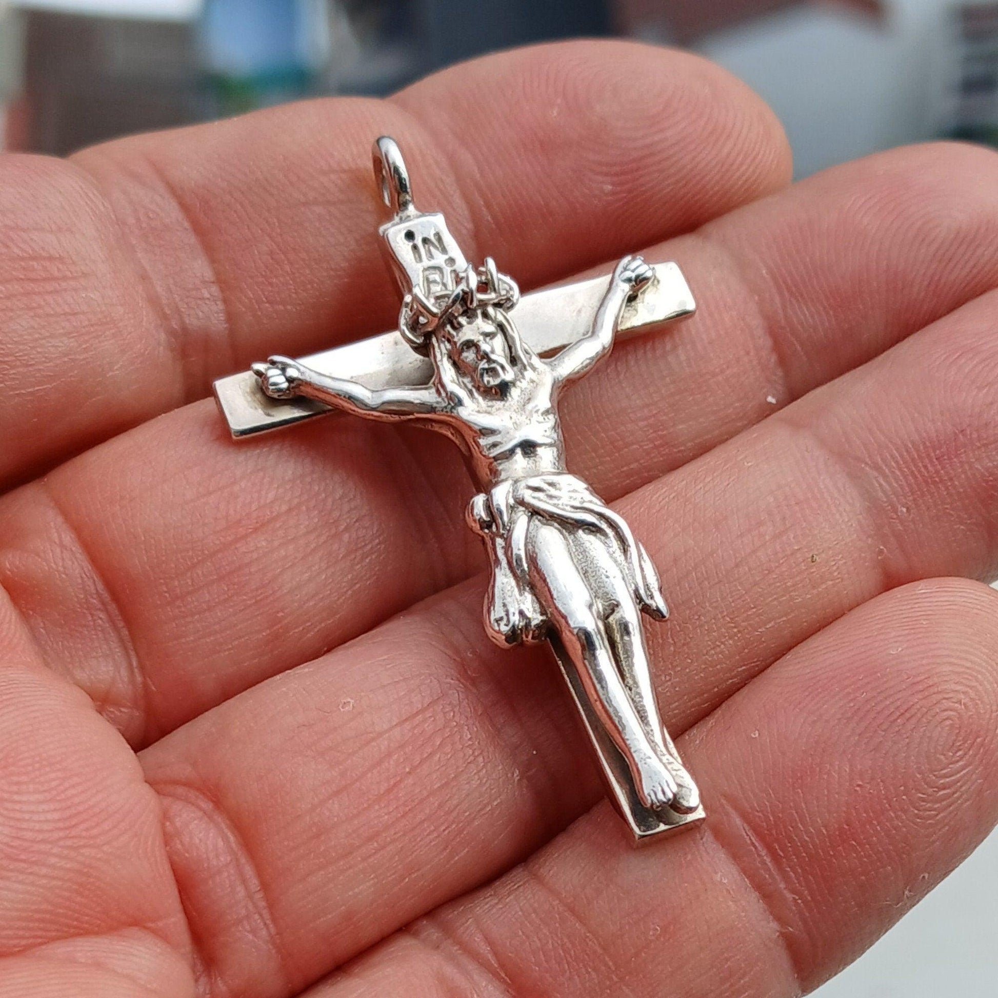 Jesus Pendant, Crucifix Amulet, Sterling Silver Amulet, Cross Amulet, Jesus Cross Pendant, Jesus Necklace, Religious gift, Rosary Cross-4