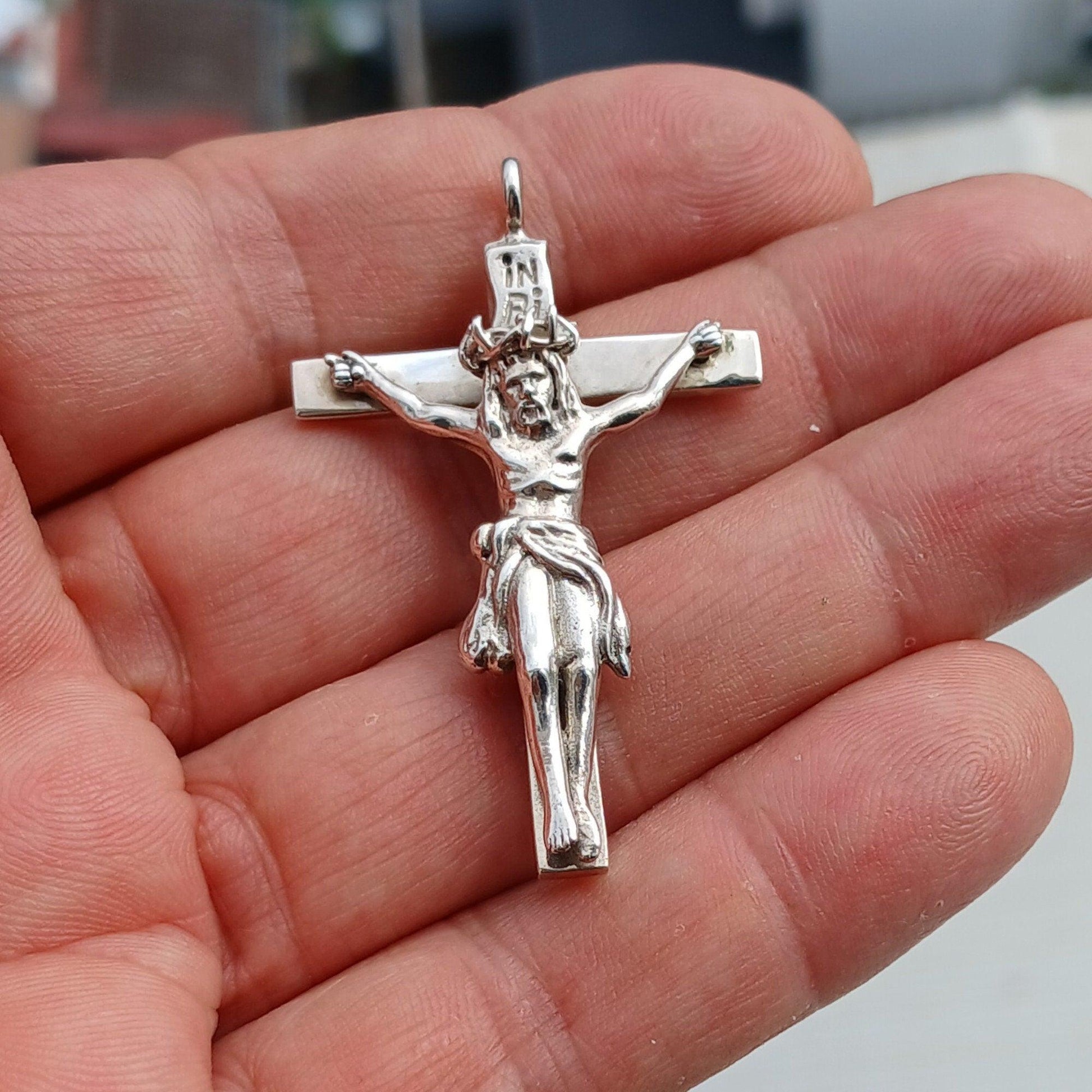 Jesus Pendant, Crucifix Amulet, Sterling Silver Amulet, Cross Amulet, Jesus Cross Pendant, Jesus Necklace, Religious gift, Rosary Cross-3